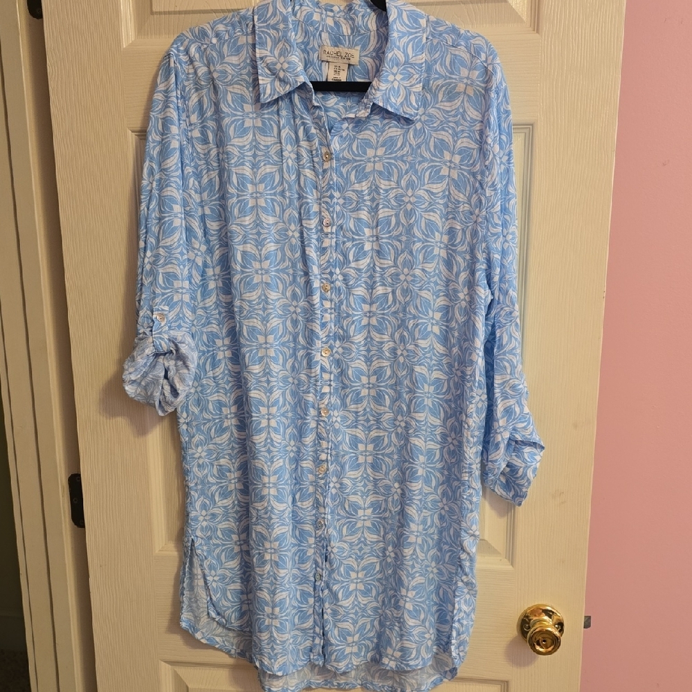 Rachel Zoe Blue and White Floral Button Down Shirt